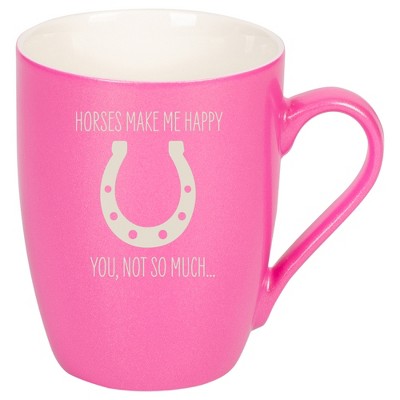 100 North Horseshoe 10 Ounce Pink Metallic Finish, Comfortably Fits Your Hands, New Bone China Coffee Tea Cup Mug, Horses make me happy, You not so