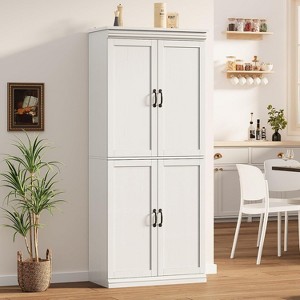 70" Tall Kitchen Pantry Cabinets, with 4 Doors, 2 Adjustable Shelves, Freestanding Cupboard, Modern Storage Cabinet, for Bathroom, Dining Room, White - 1 of 4