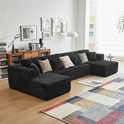 GDFStudio Zanna 143.31'' 4-Seater Modern Reversible Flannel Upholstered U-Shaped Sectional Sofa with Pillows