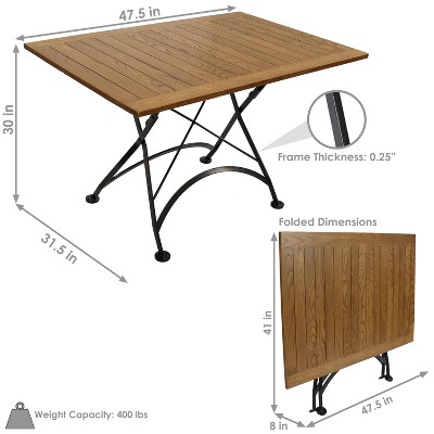 Chestnut Wood Folding Patio Dining Table with Black Steel Frame