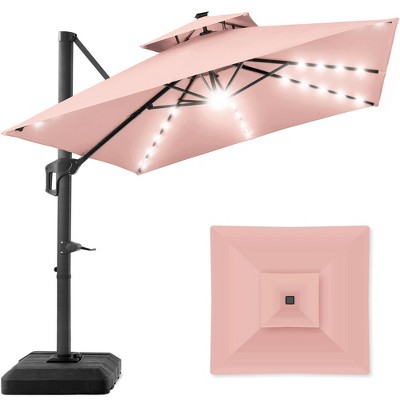 Best Choice Products 10x10ft 2-Tier Square Outdoor Solar LED Cantilever Patio Umbrella w/ Base Included