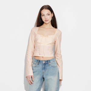 Women's Long Sleeve Cotton Milkmaid Top - Wild Fable™ - 1 of 3