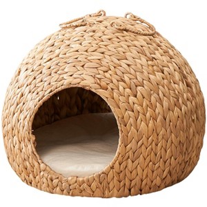 Gulches 18" x 18" x 18" Natural Brown Pet Bed - Woven Wicker Cat Cave with Handles - 1 of 4