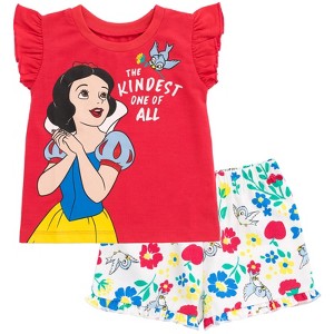 Disney Frozen Moana Princess Tiana Floral Peplum T-Shirt and French Terry Shorts Outfit Set Toddler to Big Kid - 1 of 4