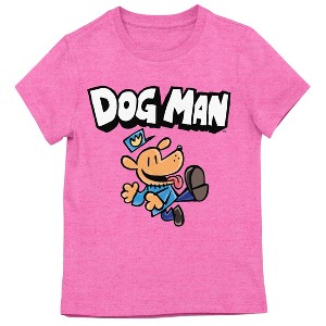 Dog Man Joyful Pose Girl’s Pink Crew Neck Short Sleeve T-shirt - 1 of 2