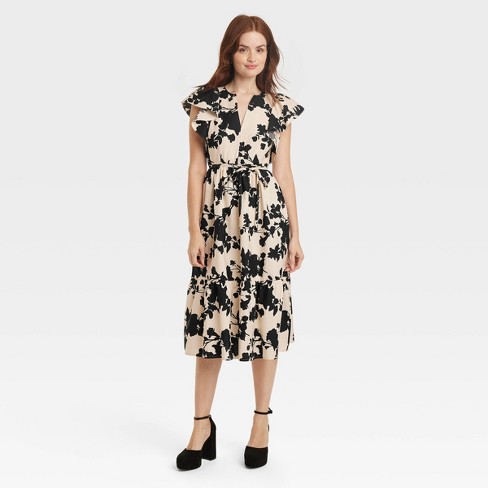 Shop Tie front floral print crepe shift dress