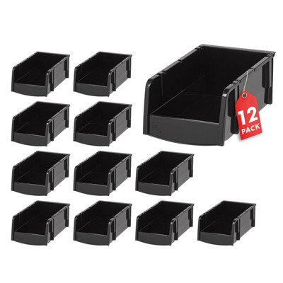 IRIS USA 12 Pack X-Small Plastic Open Front Stackable Storage Bin, Black