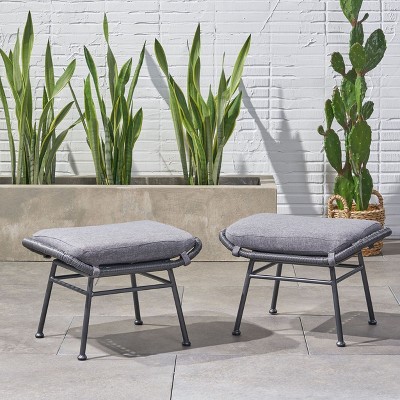 2pc Modern Outdoor Montana Ottoman with Iron and Plastic-Christopher Knight Home