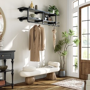 Aheaplus 2 Tiers Heavy Duty Pipe Clothing Shelves with Hanging Rod, 47-73in Space-Saving Wall Mounted Clothing Rack with Top Shelf - 1 of 4
