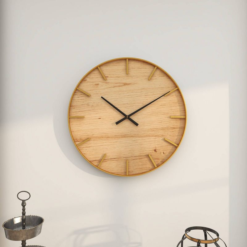 24&#34;x24&#34; Wooden Wall Clock with Gold accents Brown - Olivia &#38; May, 4 of 18