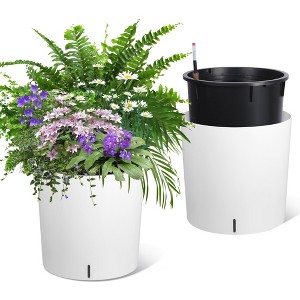 Square Plastic Planter with Built-In Drainage, Water Level Monitor, Inner Bucket, Hidden Handle(2-Pack) - 1 of 4