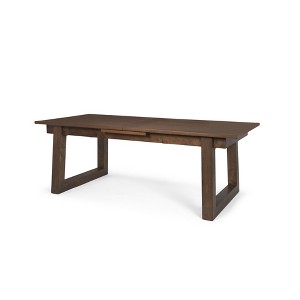 HomeRoots 106" Dark Brown Solid Wood Self-Storing Leaf Sled Base Extendable Dining Table - 1 of 4
