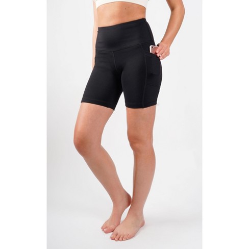 90 Degree By Reflex Womens Powerflex Tribeca High Waist 7 Shorts with Side  Pockets - Black - Medium