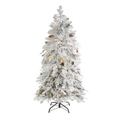 Nearly Natural 5' Flocked Montana Down Swept Spruce Prelit LED Artificial Christmas Tree