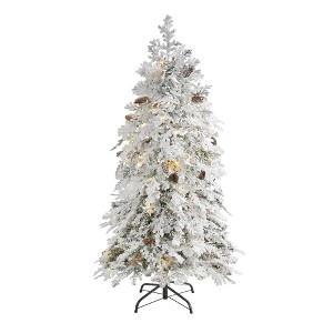 Nearly Natural 5' Flocked Montana Down Swept Spruce Prelit LED Artificial Christmas Tree - 1 of 1