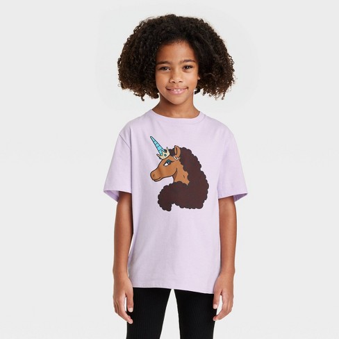 skelet sokken Van toepassing zijn Girls' Afro Unicorn Short Sleeve Graphic T-shirt - Lavender : Target