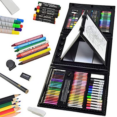 Sunnyglade 185 Pieces Double Sided Trifold Easel Art Set, Drawing Art Box with Oil Pastels
