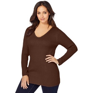 Jessica London Women's Plus Size V-Neck Ribbed Sweater - 1 of 4