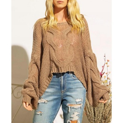 Women's CROPPED CABLE-KNIT SWEATER - Bestto