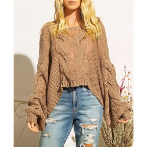 Women's CROPPED CABLE-KNIT SWEATER - Bestto - 1 of 2