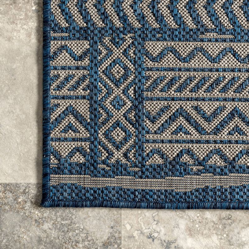 nuLOOM Abbey Tribal Striped Indoor/Outdoor Rug Blue, 5 of 10