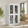 Spassway White/Walnut Storage Cabinet Floor Cabinets with See-Through Glass Doors and Shelves Shelving Unit for Organizing Living Room Kitchen - 2 of 4