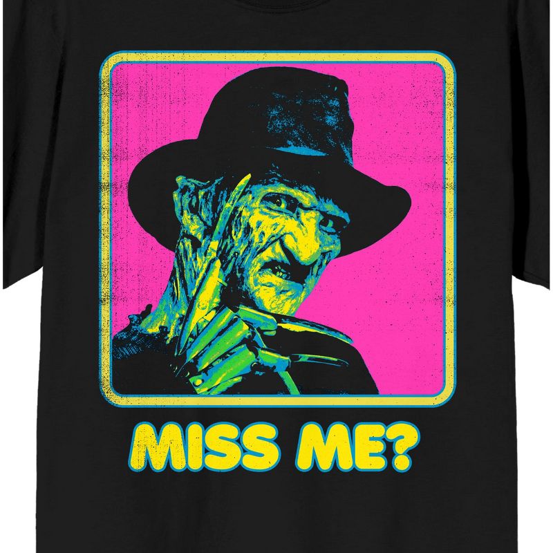 Nightmare On Elm Street Freddy Krueger Neon Miss Me Crew Neck Short Sleeve Women's Black T-shirt, 2 of 4