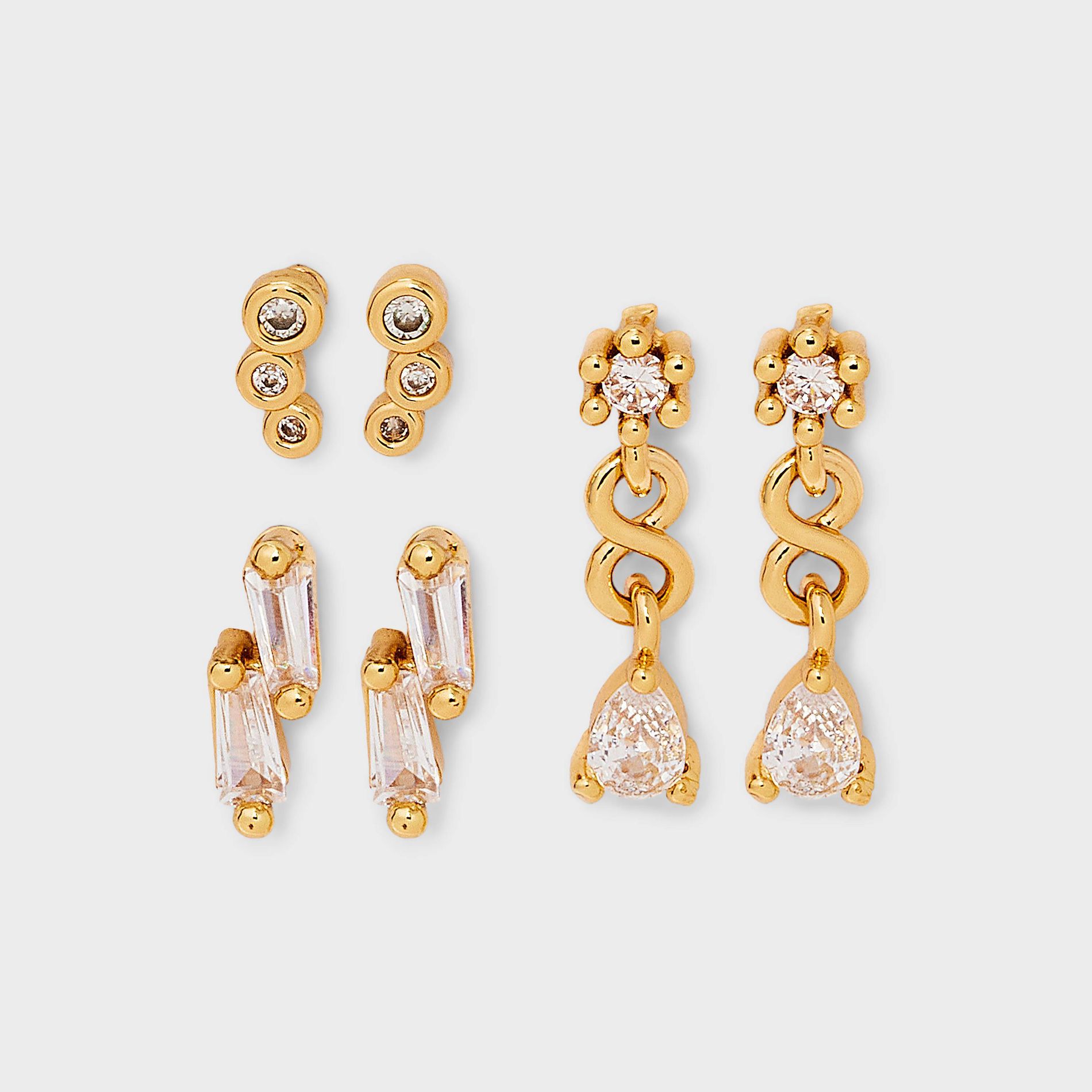 Drop and Stud Earring Set 3pc - A New Day™ Gold: Hypoallergenic Linear and Stud Earrings, Glass Material, Post Closure