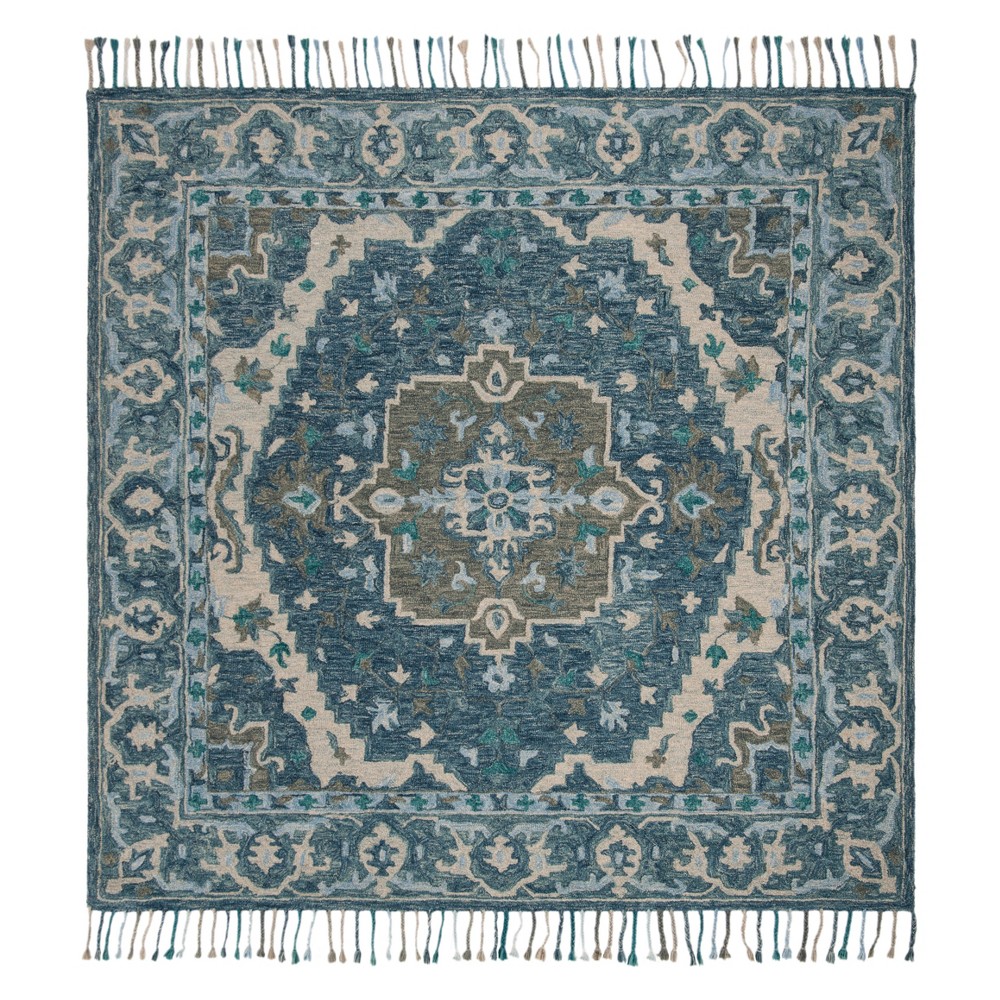 7'x7' Medallion Tufted Square Area Rug Dark Blue/Gray - Safavieh