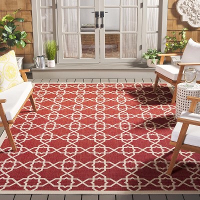 Terracotta and Beige Square Synthetic Indoor/Outdoor Area Rug