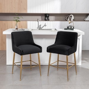 SEYNAR Modern Velvet 37'' H Metal Leg Counter or Bar Stools Set of 2 - 1 of 4