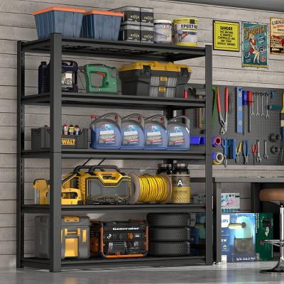 ALEXOUN 5 Tier Black Heavy Duty Metal Storage Shelves,Open Back Adjustable Shelves Strong Load Bearing for Garage,Pantry,Office.