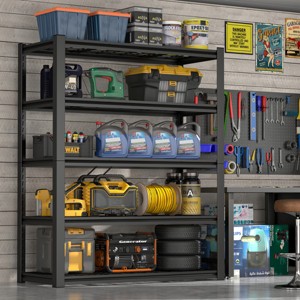 ALEXOUN 5 Tier Black Heavy Duty Metal Storage Shelves,Open Back Adjustable Shelves Strong Load Bearing for Garage,Pantry,Office. - 1 of 4