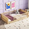 NicBex Twin Size Wood Montessori Bed with Built-in Book Storage Rack,Floor Bed with Safety Guardrails,Modern Toddler Bed for Bedroom,Natural - 2 of 4