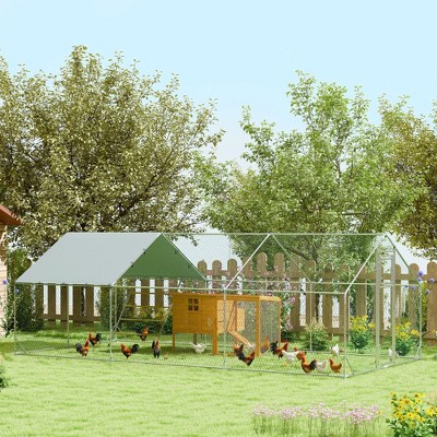 Large Galvanized Steel Chicken Coop with UV-Resistant Cover