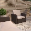 Merrick Lane Outdoor Furniture Resin Chair Chocolate Brown Faux Rattan Wicker Pattern Patio Chair With All-Weather Beige Cushion - 2 of 4
