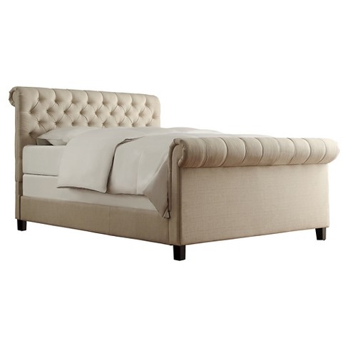 Queen Townsend Button Tufted Sleigh Bed Beige Inspire Q Target