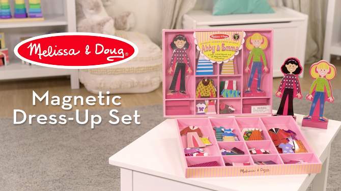 Melissa &#38; Doug Abby and Emma Deluxe Magnetic Wooden Dress-Up Dolls Play Set (55+pc), 2 of 13, play video
