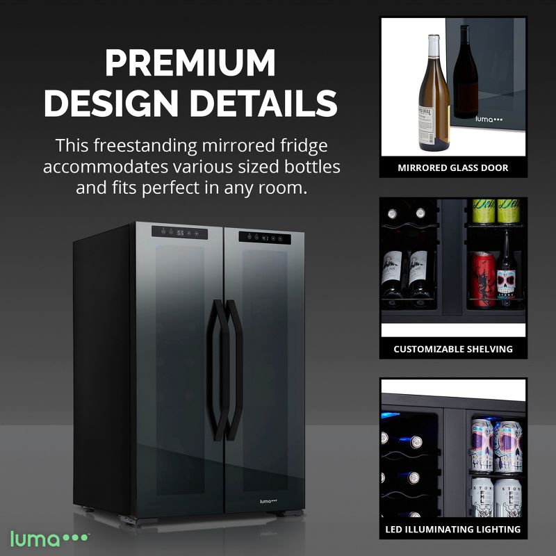 LUMA Comfort Shadow Series Wine and Beverage Cooler 12 Bottles & 39 Cans Dual Zone Wine Refrigerator, Freestanding Combination Fridge, 4 of 17