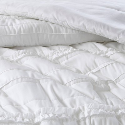 White California King Microfiber Ruffled Comforter Set
