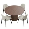 PexFix 46" Modern Round Dining Table Set with 4 Upholstered Chairs Walnut Textured Wood Top Pleated Pedestal Base Beige Seats for Kitchen Dining Room - 3 of 4