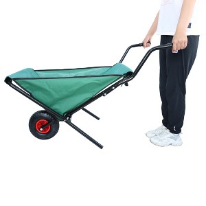 Collapsible Wheelbarrow 176 lbs Folding Yard Garden Wheelbarrow Foldable Lightweight Gardening Heavy Duty Oxford Cloth Green Lawn Cart for Grass - 1 of 4