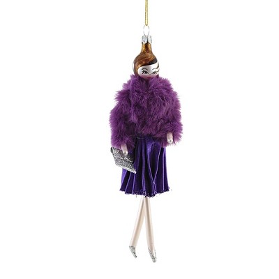 Italian Ornaments 7.0" Petunia In Pleated Purple Skirt Ornament Italian Fashion Diva  -  Tree Ornaments
