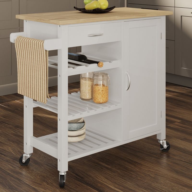 Kitchen Island with Towel Rack and Shelves for Storage – Rolling Cart to Use as Coffee Bar, Microwave Stand, or Kitchen Storage by Lavish Home (White), 2 of 9