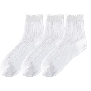 Anna-Kaci 3 Pairs Women's Ruffle Trim Crew Socks Soft Cotton Knit Lightweight Ribbed Texture with Scalloped Edge for Everyday Wear - 1 of 3