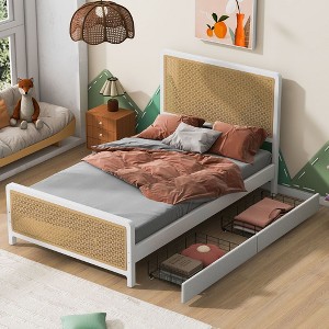 NicBex Full/Queen Platform Bed Frame with Metal Cutout Headboard and Footboard,Metal Platform Bed with 2 Drawers,No Box Spring Needed,Easy Assembly - 1 of 4