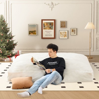CAVINAS Faux Fur Bean Bag Chair with High-Density Foam,Lazy Floor Sofa Chair Can Convert to Floor Mattress Bed,Lounge Chair for Living Room