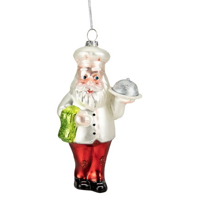 NORTHLIGHT 5.75" Glass Santa Chef Christmas Ornament - White/Red