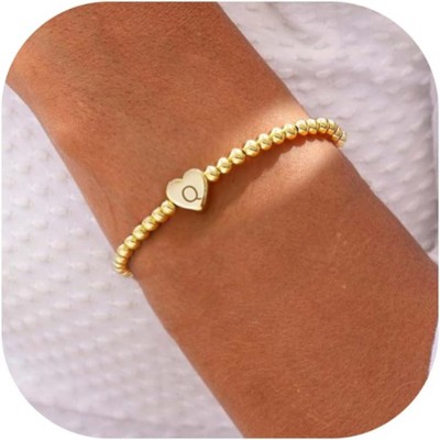 Beaded Bracelets for Women Dainty Heart Initial Bracelet Letter A-Z Charm Bracelet for Women Stretch