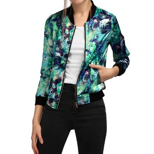 INSPIRE CHIC Women's Stand Collar Floral Prints Zip Up Lightweight Short Jacket - 1 of 4